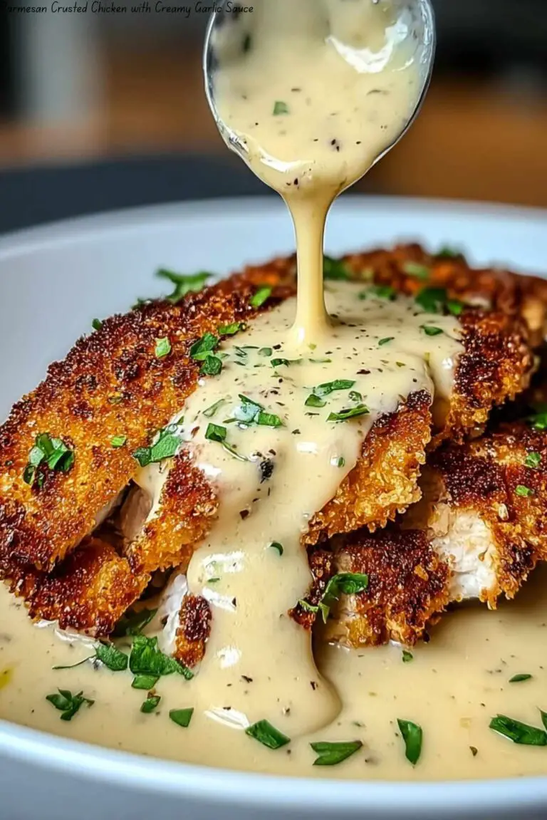 Parmesan Crusted Chicken with Creamy Garlic Sauce