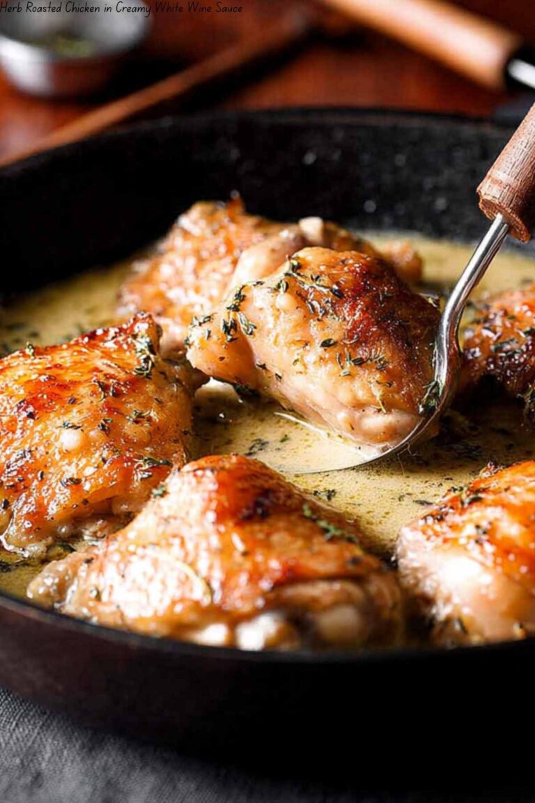Herb Roasted Chicken in Creamy White Wine Sauce