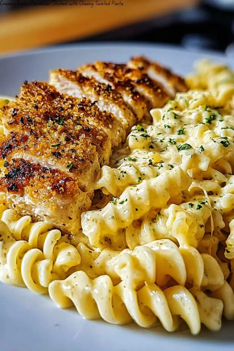 Creamy Garlic Parmesan Chicken with Cheesy Twisted Pasta