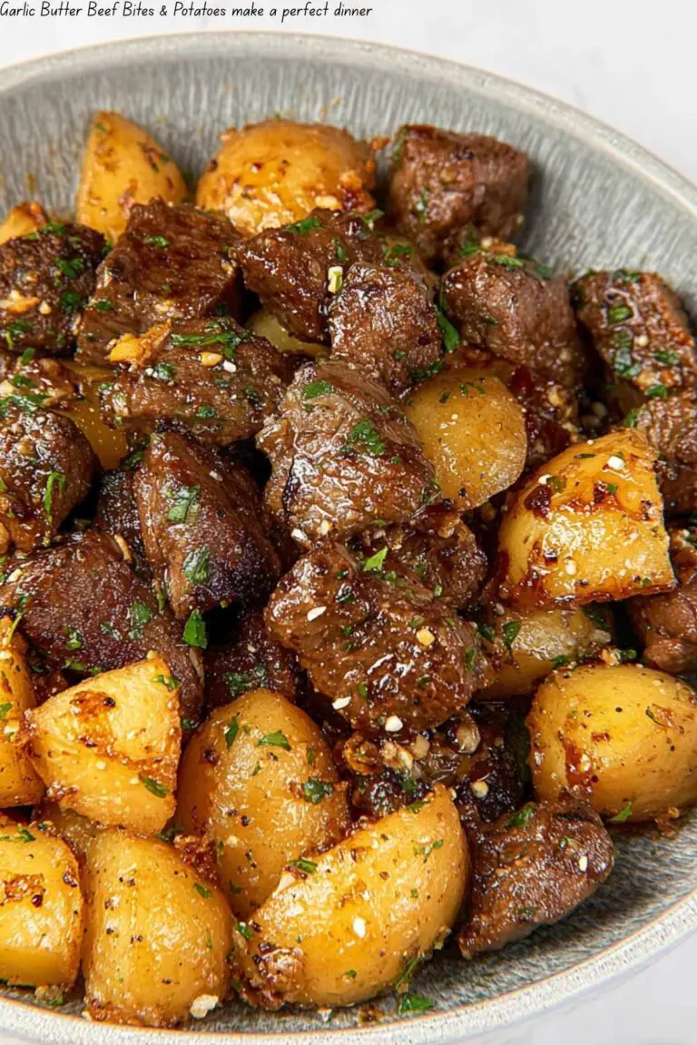 Garlic Butter Beef Bites & Potatoes make a perfect dinner