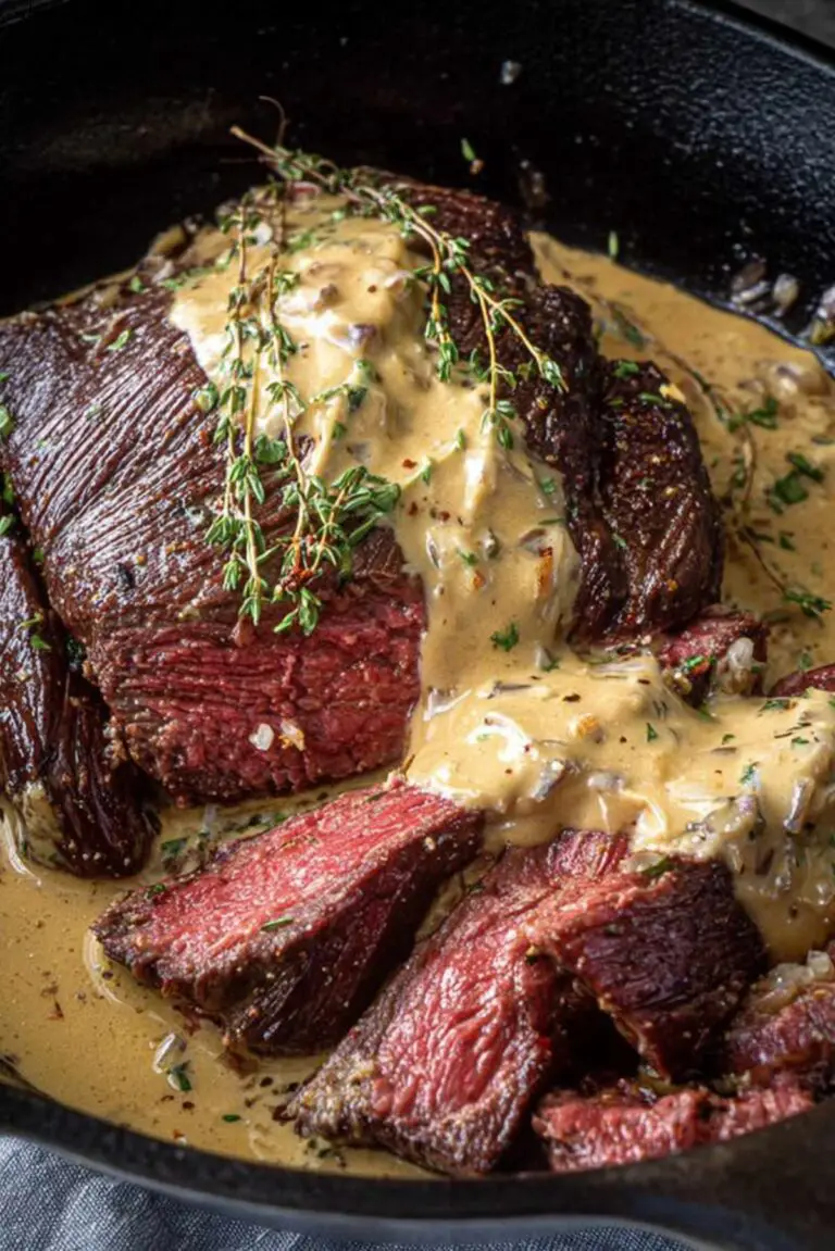 Cast Iron Bavette Steak with Whiskey Garlic Cream Sauce