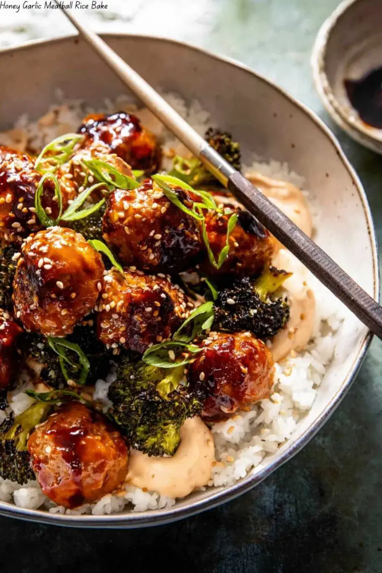 Honey Garlic Meatball Rice Bake