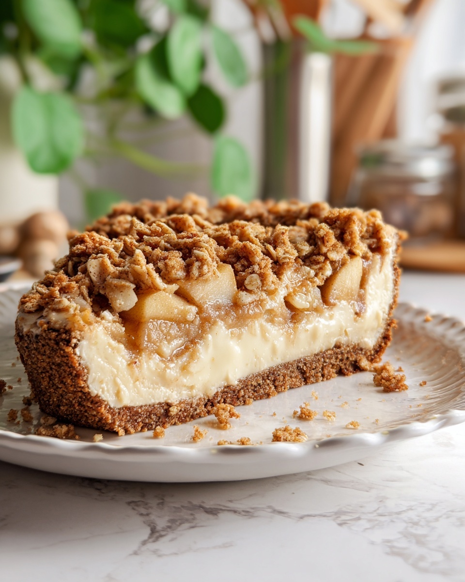Apple Crumble Cheesecake with Biscoff Crust and Spiced Apple Topping Recipe - Recipe Image