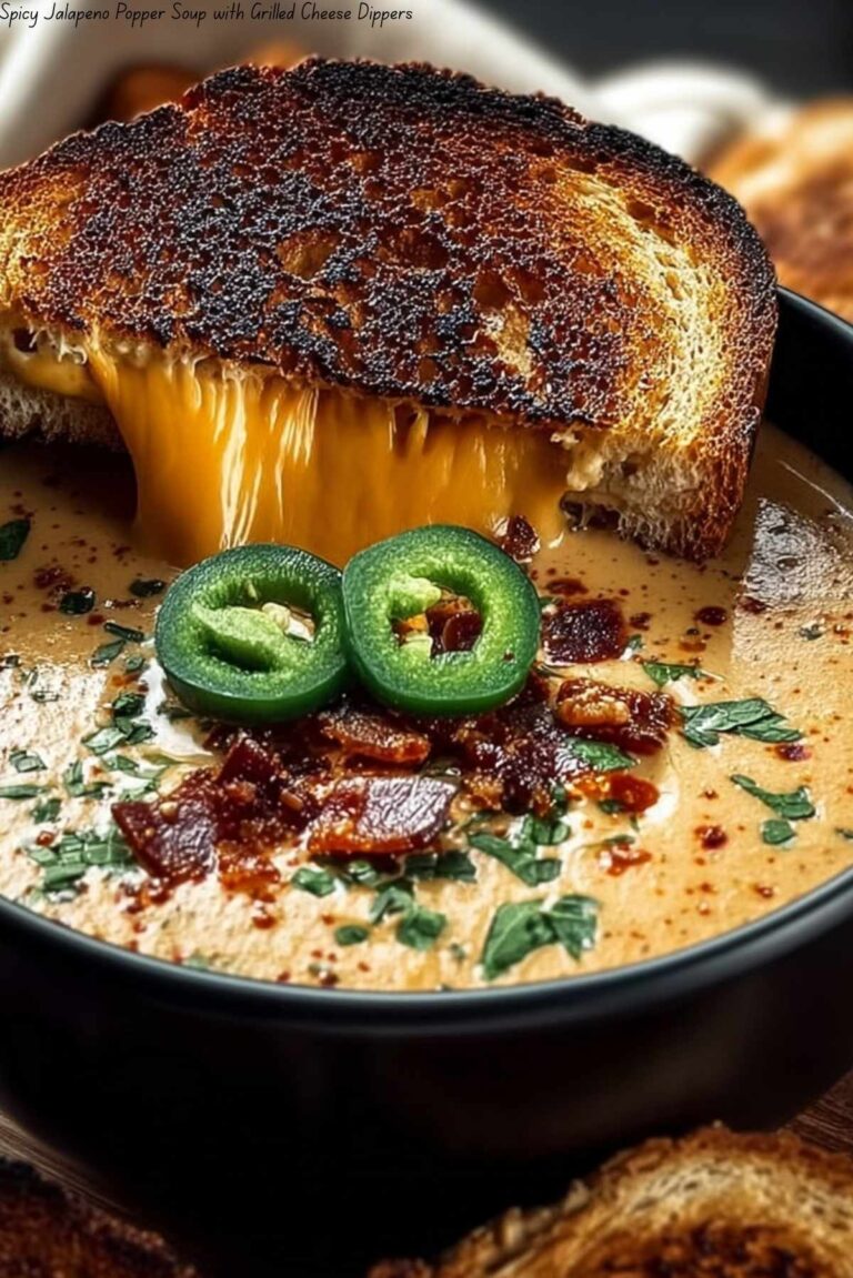 Spicy Jalapeño Popper Soup with Grilled Cheese Dippers