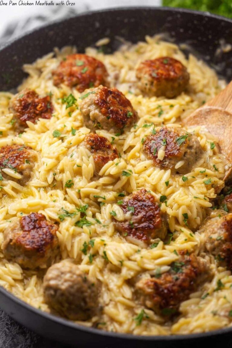 One Pan Chicken Meatballs with Orzo