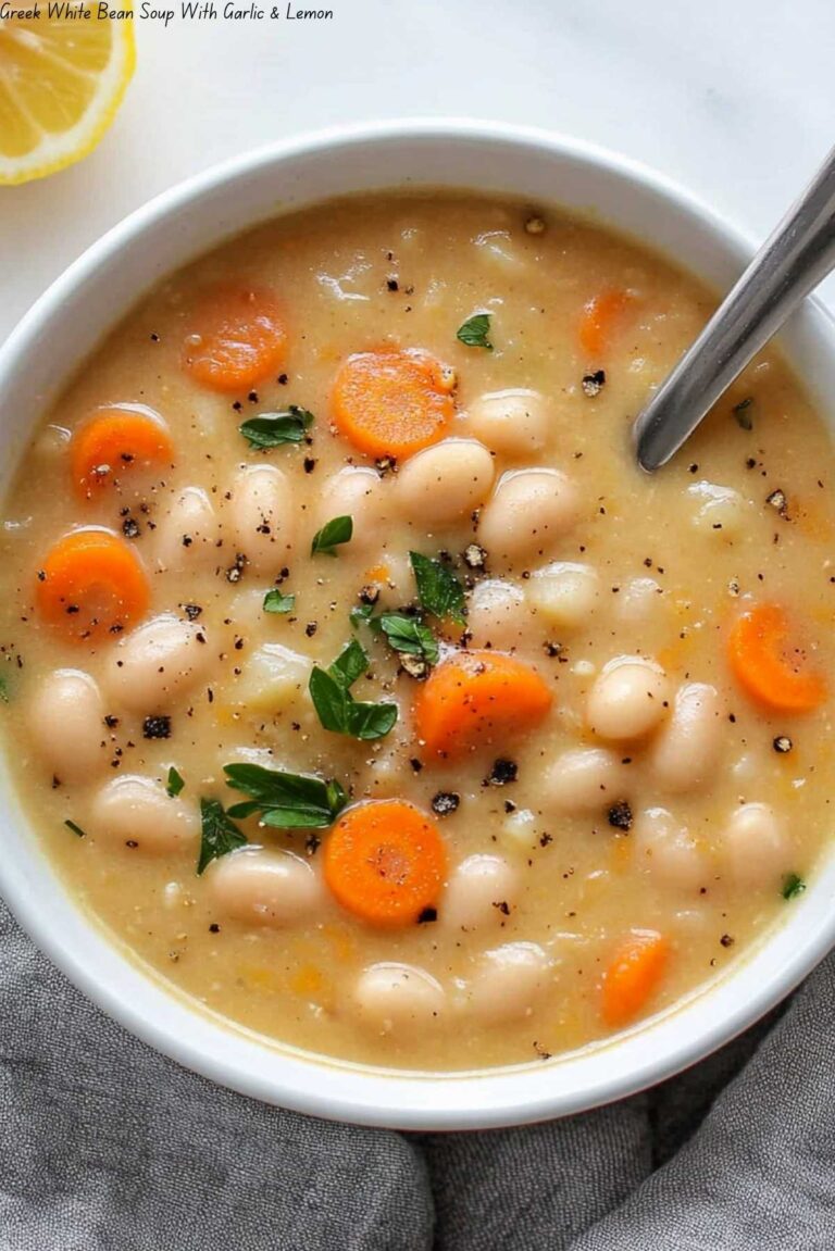Greek White Bean Soup With Garlic & Lemon