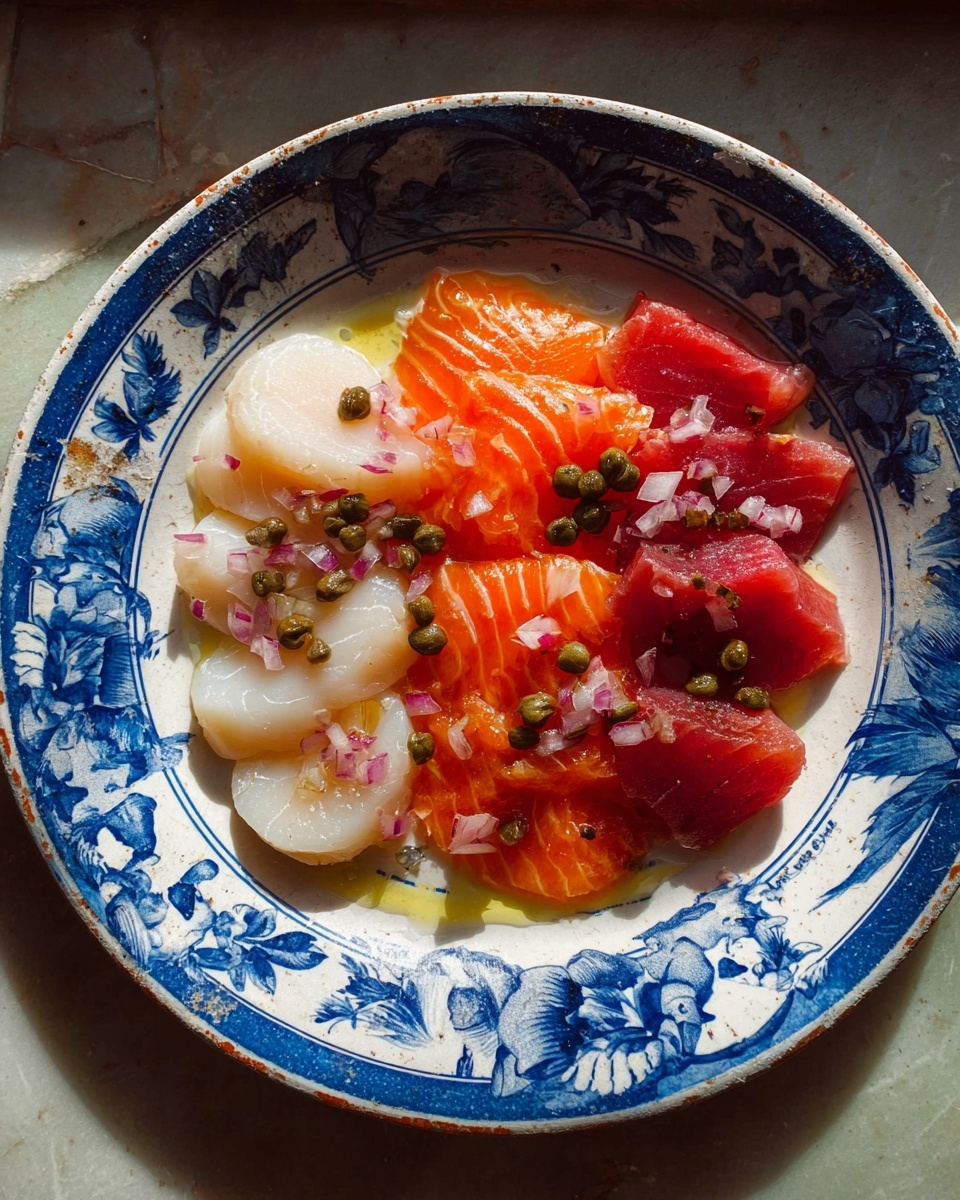 Sicilian Sashimi with Sea Scallops, Tuna, and Salmon Recipe - Recipe Image