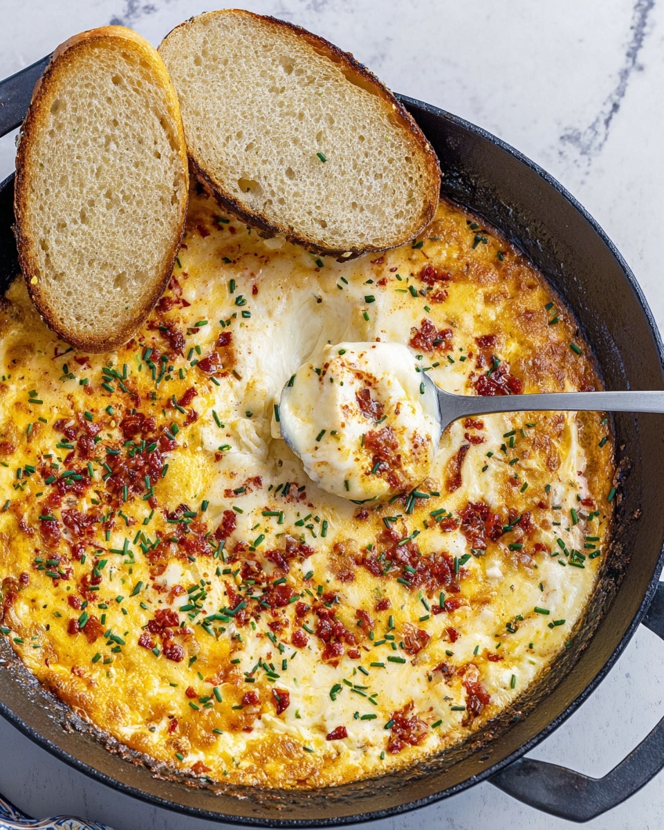 The image shows a close-up of a black skillet filled with baked eggs cooked in a thick, orange-red tomato sauce mixed with spices. The dish has a rich, bubbly surface with two visible white egg whites partly covered by bright yellow, melted cheese. Small green chive pieces are scattered on top, along with red chili flakes and black pepper flakes. A silver spoon is scooping a portion from the middle, revealing chunky tomato bits under the cheese. The skillet rests on a white marbled surface. Photo taken with an iphone --ar 4:5 --v 7