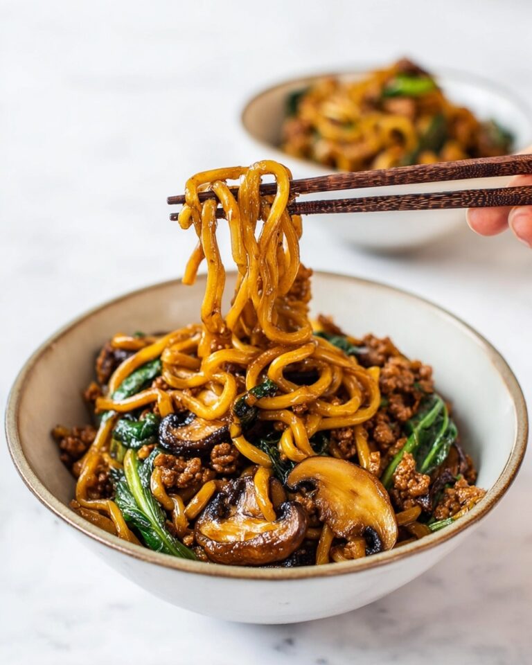 Yaki Udon Stir-Fried Noodles with Vegetables and Ground Meat Recipe