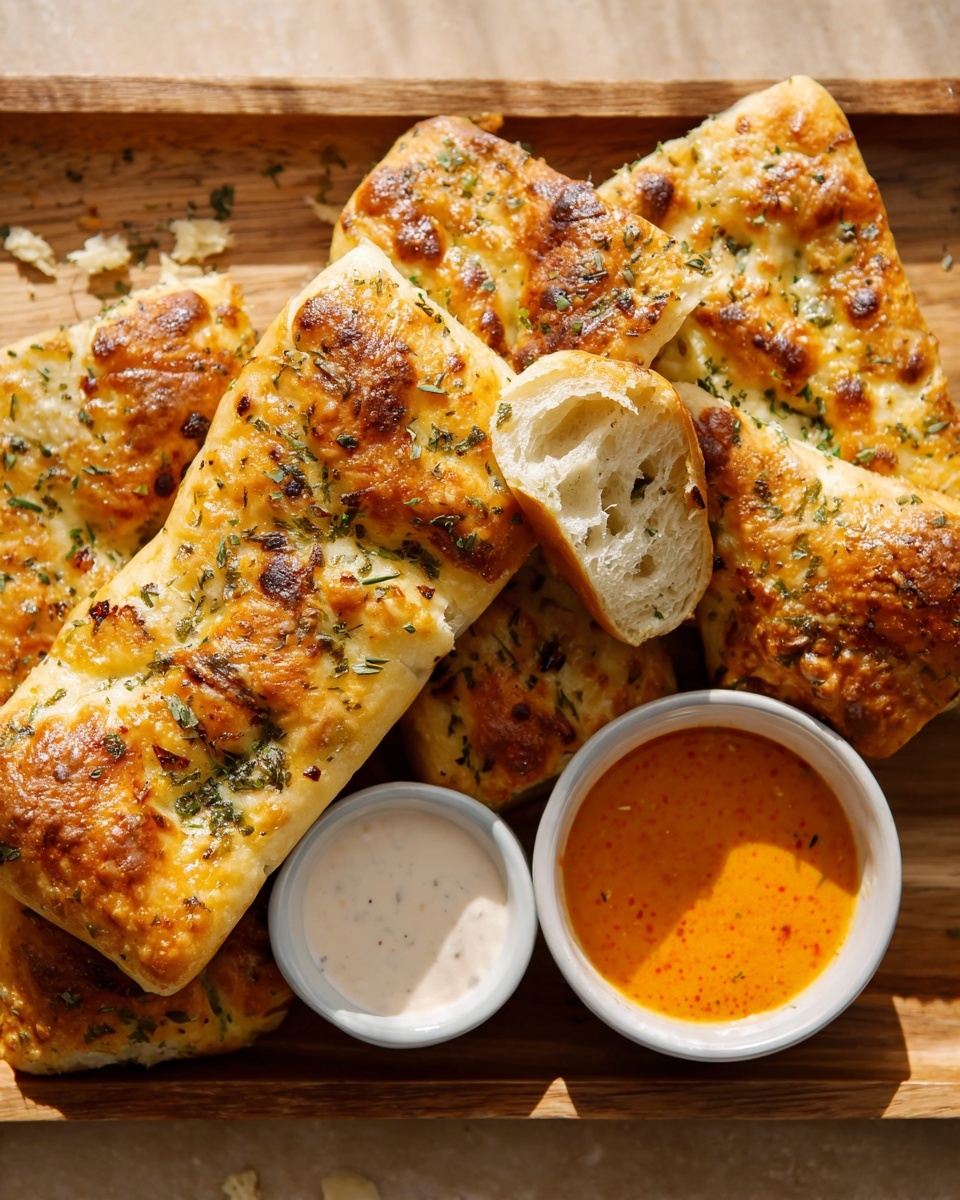 Six golden brown baked bread rolls rest on a baking tray covered with parchment paper. The rolls are oval and slightly irregular in shape, each topped with small green herb pieces and melted cheese that has browned in spots, giving a textured, crispy look. The baking tray has two handles on each side and sits on a white marbled surface. The light makes the bread shine slightly, showing the soft inside and crispy outside texture. photo taken with an iphone --ar 4:5 --v 7
