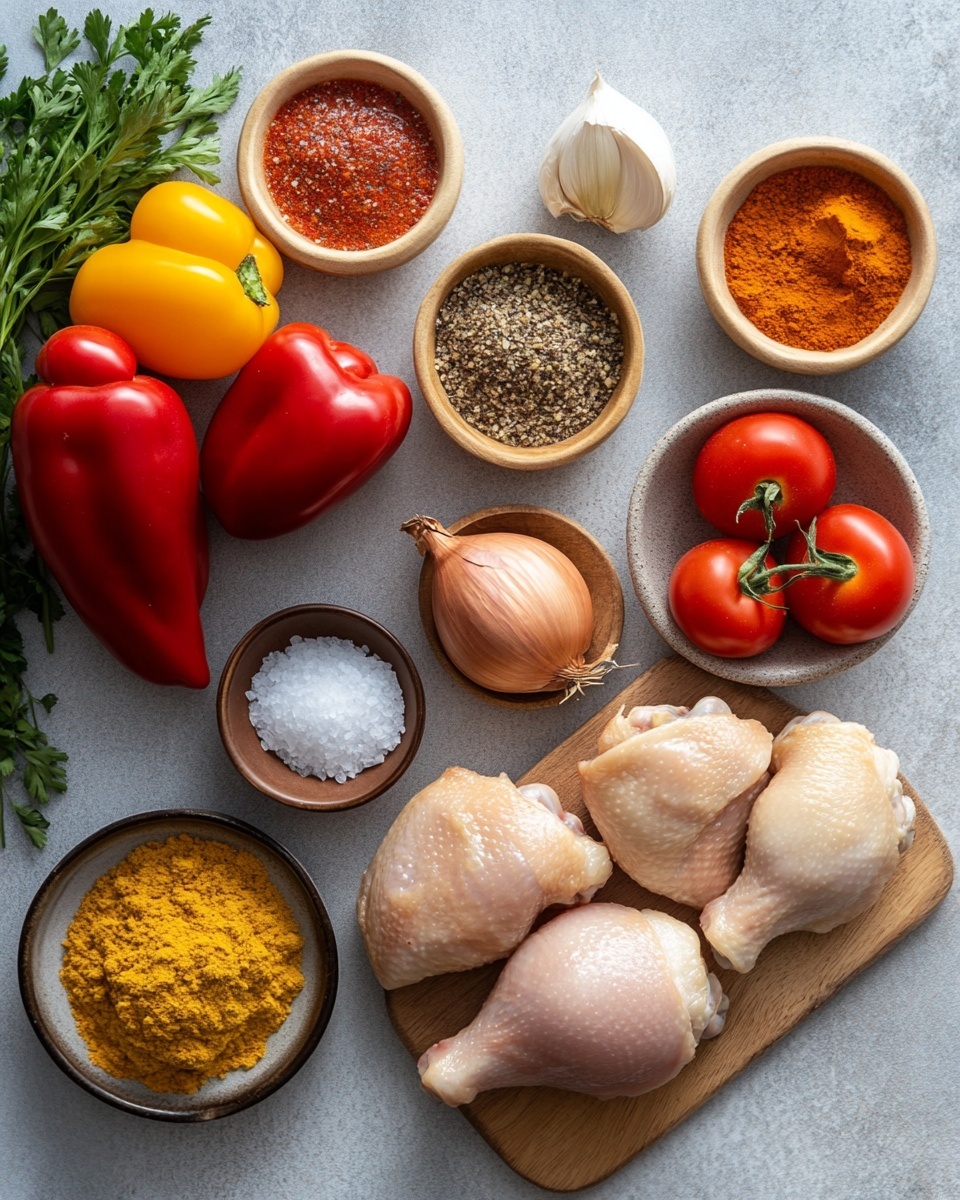 A close-up shows a serving of white rice molded into a dome shape on the left side of a round white plate, next to three golden-brown grilled chicken pieces sitting in a pool of bright red, oily sauce. The chicken has a crispy textured surface with specks of charred black seasoning. The red sauce underneath has small bubbles and shiny spots, covering the bottom part of the plate. The plate rests on a white marbled surface, and soft natural light gives the food a warm and fresh look. Photo taken with an iphone --ar 4:5 --v 7