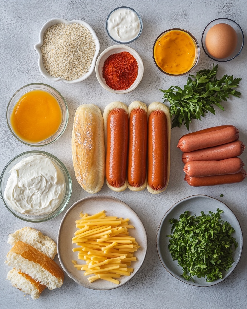 The image shows small baked snacks with a golden, flaky outer layer wrapped around a reddish-brown sausage piece. Each snack has a visible sausage end poking out on one side, with the dough wrapped in a spiral pattern creating a layered texture on top. The dough looks slightly shiny with coarse salt sprinkled on top, giving a crisp appearance. The snacks are placed on crumpled parchment paper, all resting on a white marbled surface. The overall look is warm and inviting, with a soft focus on the background to highlight the texture of the baked rolls. Photo taken with an iphone --ar 4:5 --v 7
