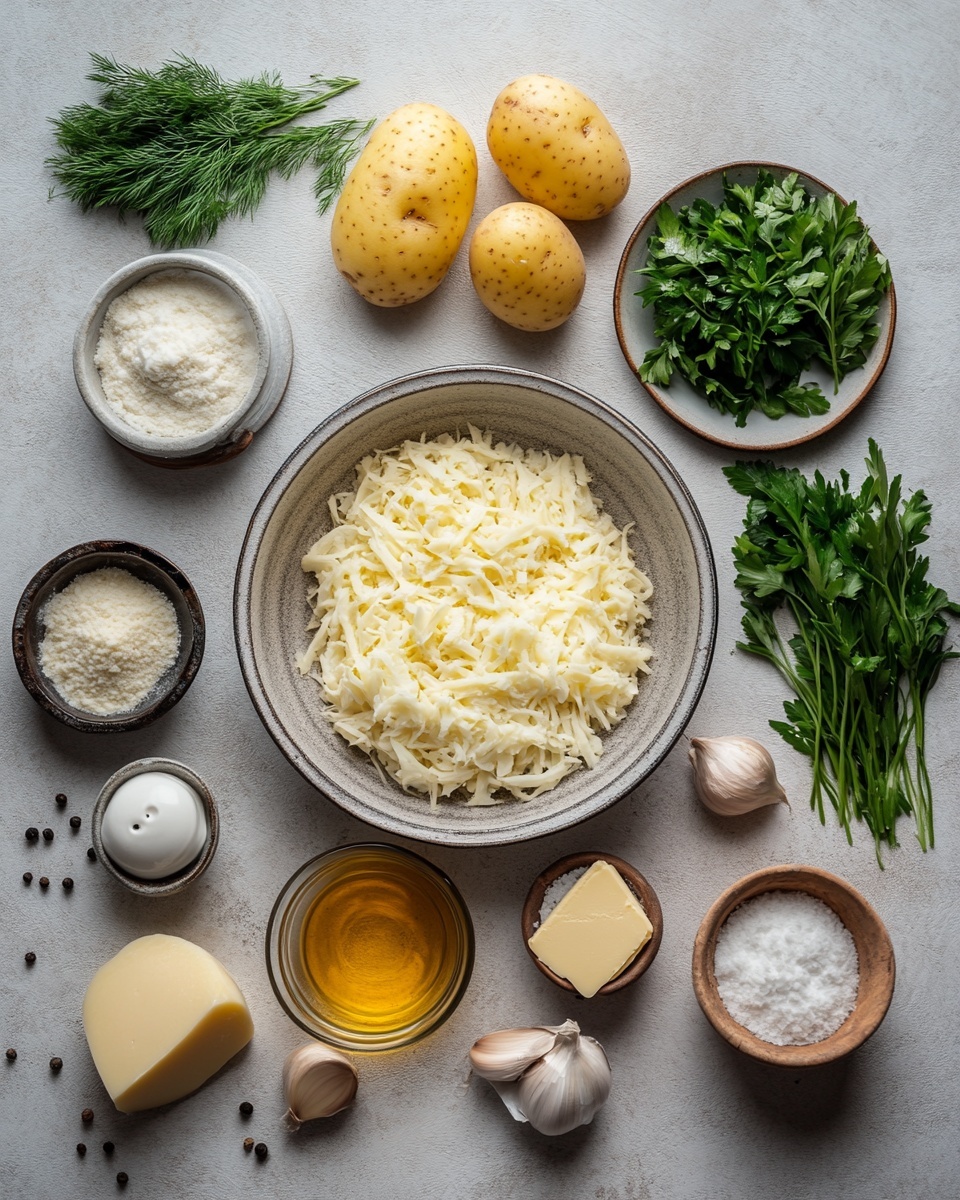 This image shows a white rectangular baking dish filled with layered potato slices arranged vertically in neat rows, each potato slice golden brown on the edges and soft yellow in the center. There are about five rows of potatoes, with each row containing many thin slices placed one behind the other, creating a thick potato stack that looks crispy on the top and tender inside. Melted cheese with a slightly browned crust covers the potatoes in between and on top, with small green herbs sprinkled all over for color. The dish has a bubbling, creamy sauce visible around the edges and in the gaps between the potato layers. The photo is taken on a white marbled surface. photo taken with an iphone --ar 4:5 --v 7