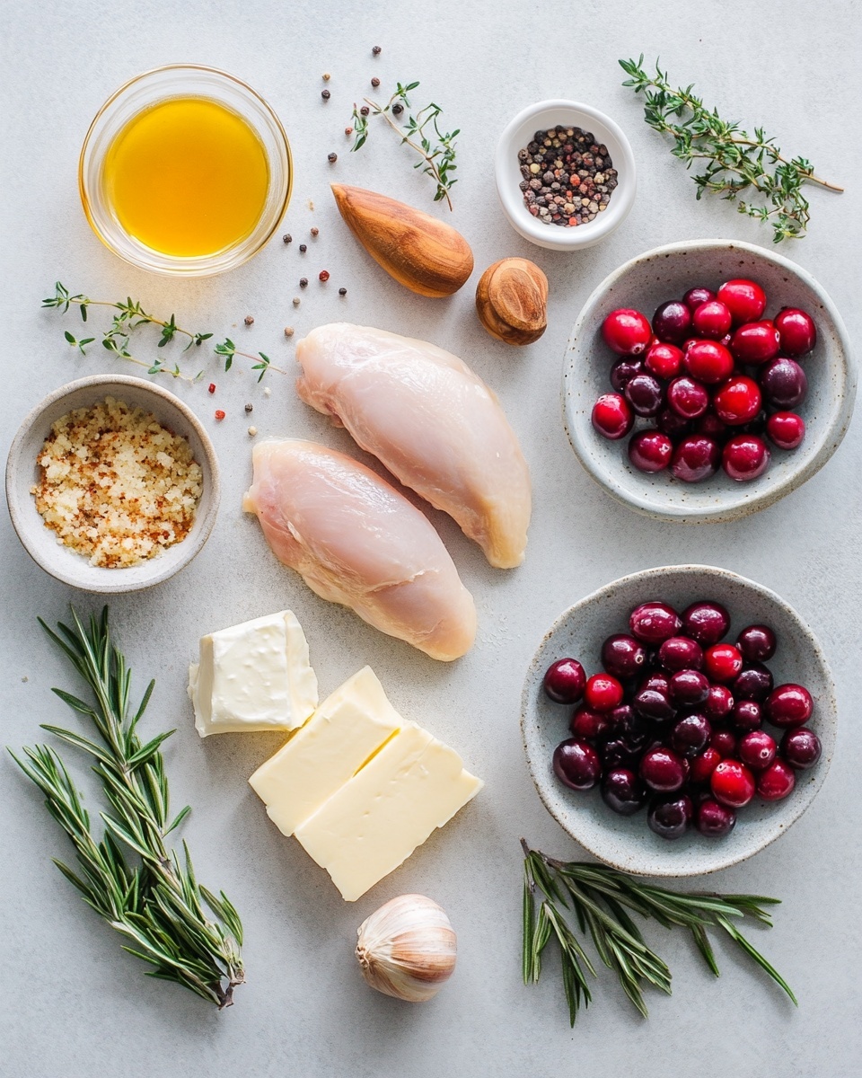 The dish shows a white plate with four thick slices of cooked chicken arranged in a rough circle. Each slice has a golden-brown grilled outer layer with a moist white inside. On top of the chicken, there are three layers: a shiny melted cheese layer that stretches slightly as a piece is being cut by a fork and knife with brown wooden handles, a bright green leafy layer of spinach, and a red layer of what looks like cherry tomatoes or peppers. The fork is holding a small piece of chicken with the layers visible on it. The plate rests on a white marbled surface with a small wooden bowl of crushed black pepper partially visible in the top left corner. photo taken with an iphone --ar 4:5 --v 7
