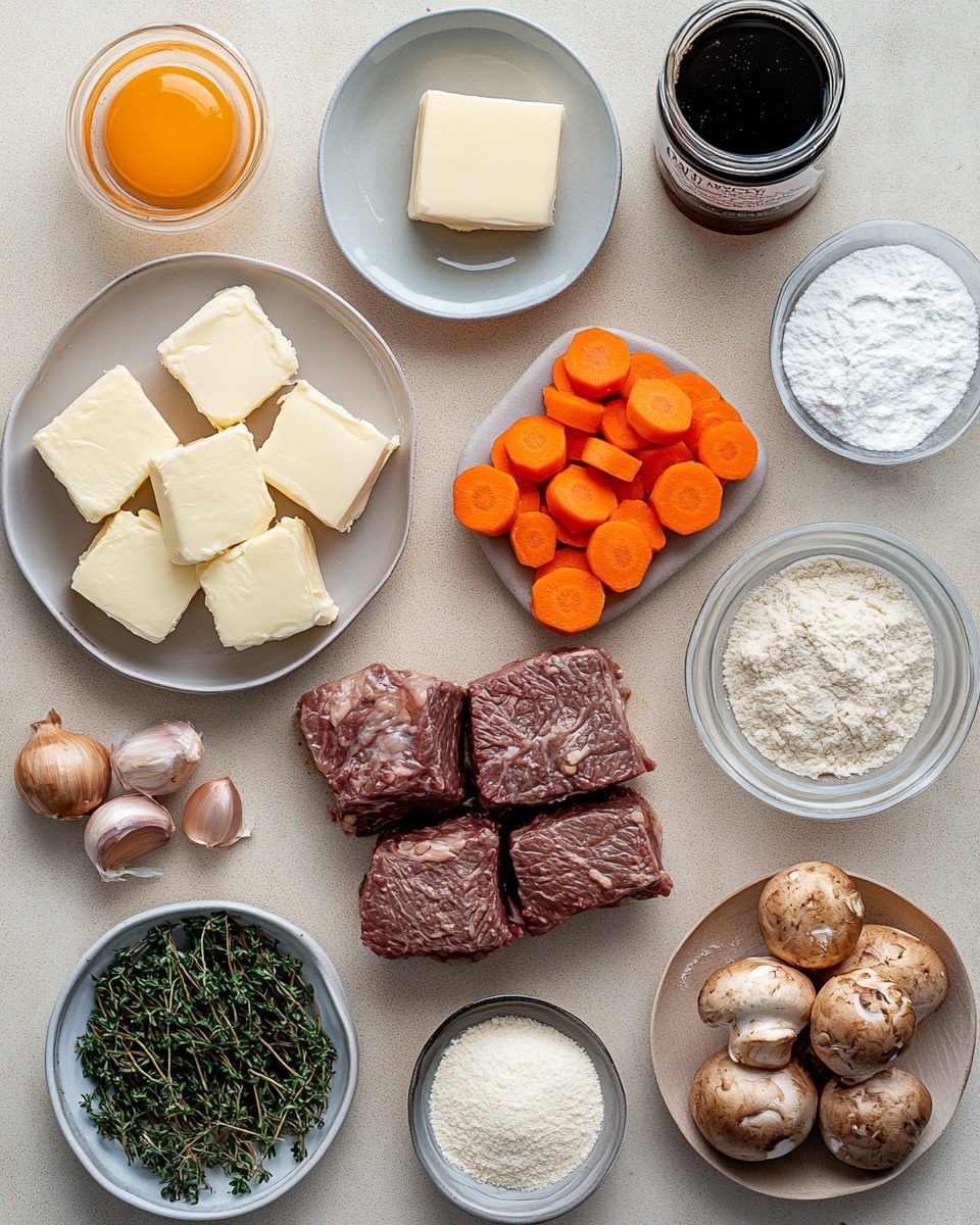The image shows several small white ramekins filled with individual golden brown pies. Each pie has a thick, puffed-up crust on top with a slightly uneven surface, showing light and darker brown shades. The crust edges are textured with a crimped pattern, and some filling can be seen bubbling and spilling over near the edges, dark brown in color. The ramekins are placed close together on a white marbled textured surface. The focus is on the central pie, with a soft blur around the other pies. Photo taken with an iphone --ar 4:5 --v 7