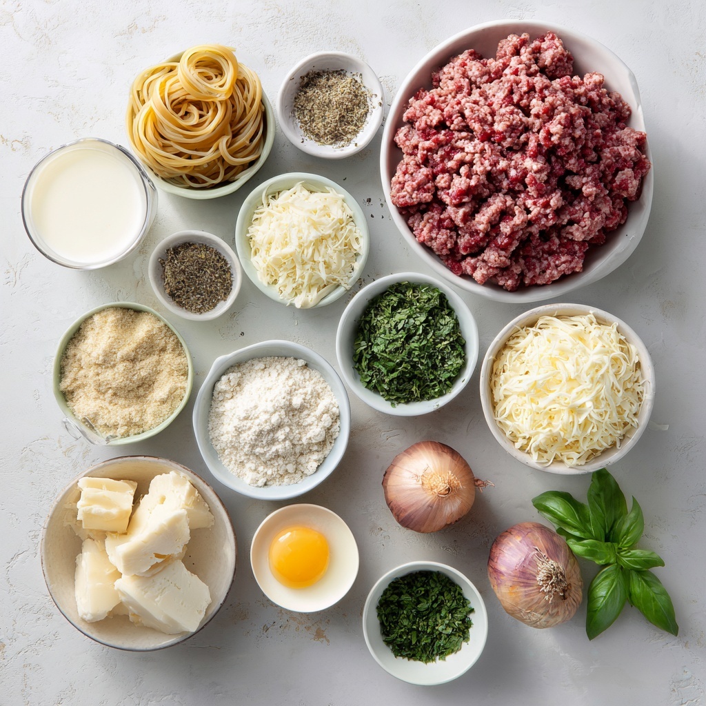 A close-up view of a black cast iron skillet filled with six round meatballs covered in a thick, rich red tomato sauce. Each meatball is topped with melted white cheese that is slightly browned and bubbly on the edges. The surface of the sauce shows oil glistening and small green herb pieces sprinkled across for garnish. The skillet is placed on a white marbled surface with some green chopped herbs and a few pieces of sliced bread visible near the top right corner. The colors are warm and inviting, with a mix of red, white, and green tones standing out vividly photo taken with an iphone --ar 4:5 --v 7
