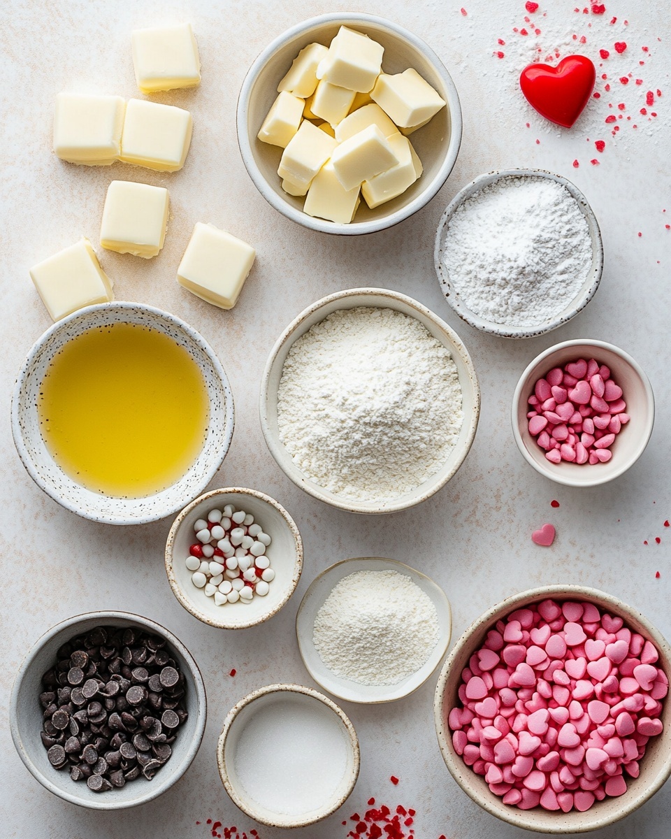 The image shows a pile of green round cookies covered unevenly with white powdered sugar, giving a frosty look. Each cookie is decorated with a tiny red heart placed on top. The cookies rest closely together on a white plate with a raised swirl pattern around the edges. The plate is set on a white marbled surface with a blurred background that includes a white cup and some cutlery with red handles, adding a cozy and inviting feel. photo taken with an iphone --ar 4:5 --v 7