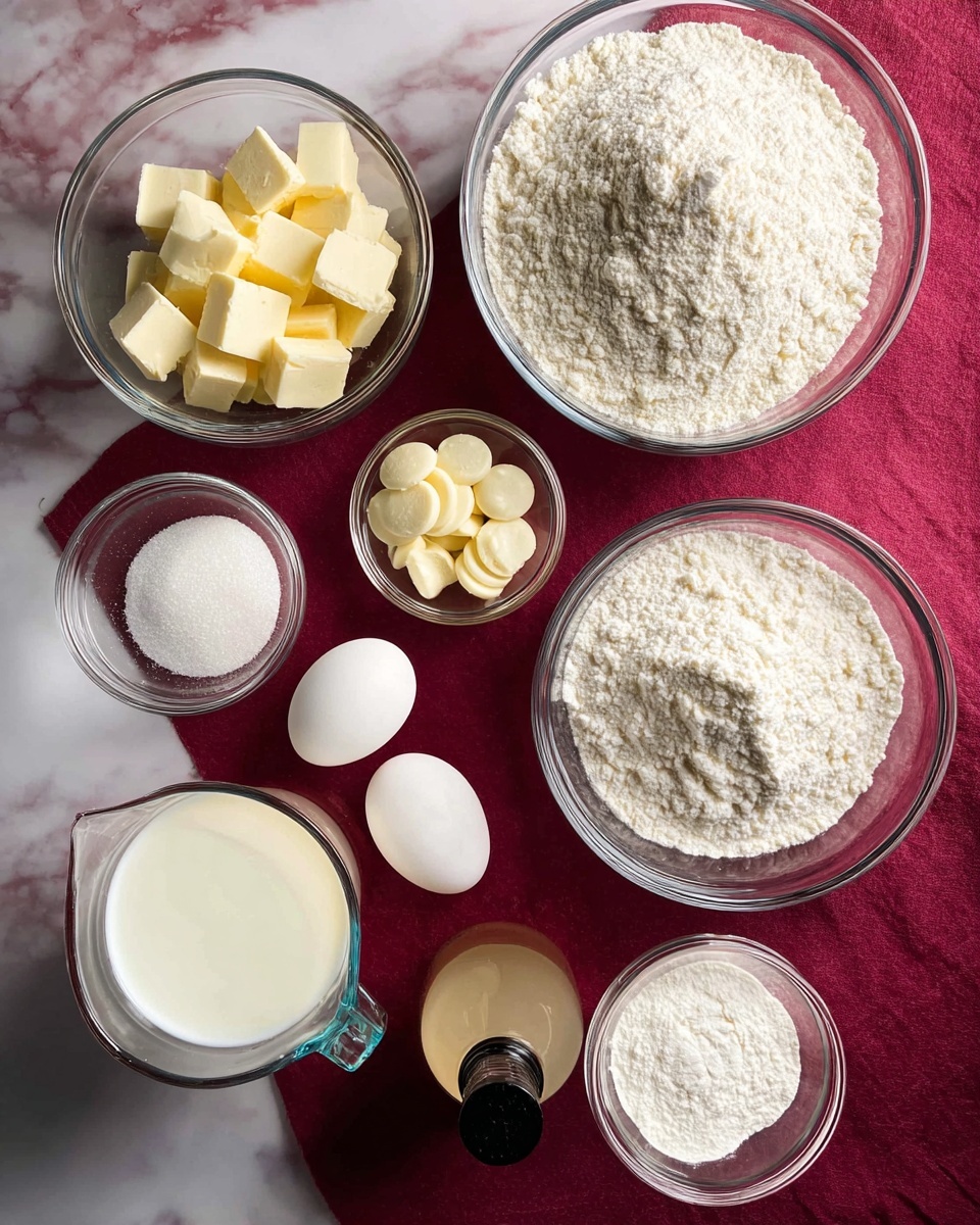 The image shows several light golden cupcakes, each topped with a thick swirl of creamy white frosting. The frosting has a smooth and slightly textured look, decorated with small round white sprinkles that add a delicate sparkle. On top of some cupcakes, there is a square piece of white chocolate placed at an angle, adding a bright pale yellow contrast. The cupcakes are arranged on a white plate set on a white marbled surface, with soft natural lighting highlighting the creamy and soft textures. photo taken with an iphone --ar 4:5 --v 7