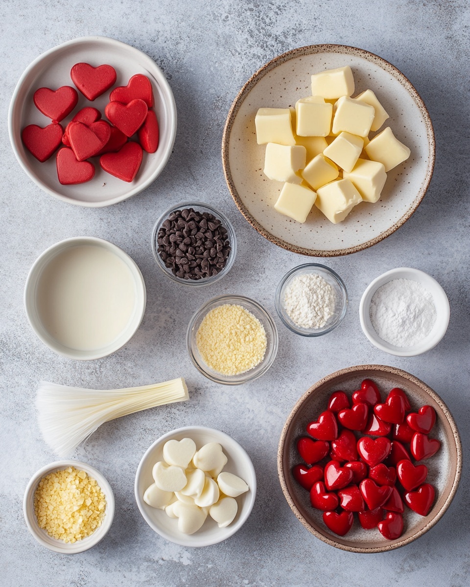 The image shows many small, bright green square sweets arranged on a white wooden board on a white marbled surface. Each sweet has a smooth, shiny texture and in the center of the top and one side, there is a small, glossy red heart decoration. Around the sweets, there are some small white droplets and extra red heart shapes placed on the board, adding more color contrast. The sweets are evenly spaced and the overall look is clean and colorful. photo taken with an iphone --ar 4:5 --v 7