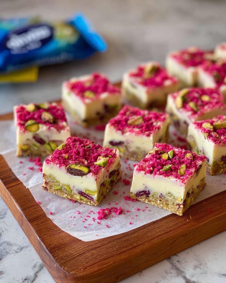 Cranberry and Pistachio Slice with White Chocolate and Raspberries Recipe