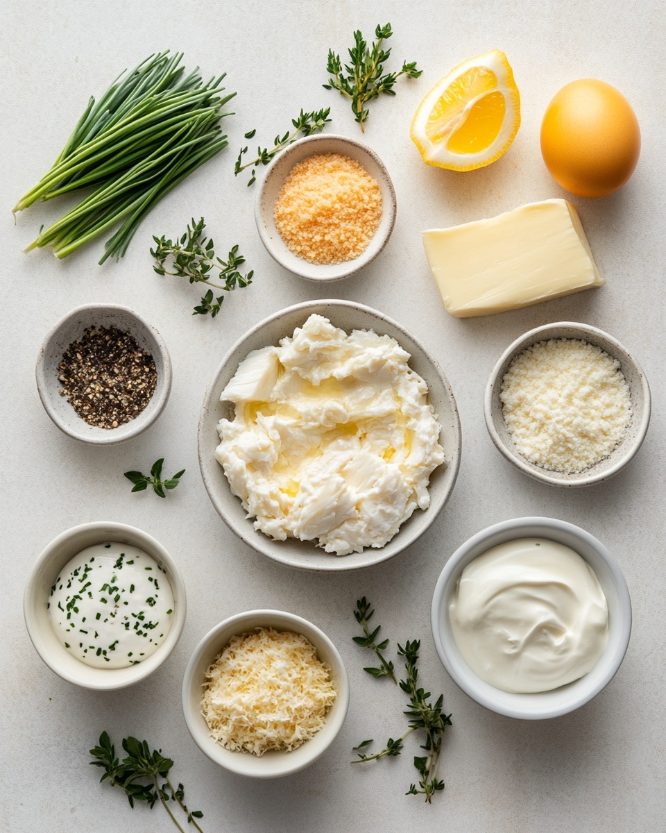 There are about a dozen small savory muffins with golden brown tops and a textured surface showing bits of cooked ingredients and green herbs scattered inside. The muffins have slightly crispy edges and a soft, fluffy center with visible chunks of light-colored filling. To the left, there is a clear glass bowl filled with thick creamy white dip, speckled with small green herbs. All items are placed on a white marbled surface. photo taken with an iphone --ar 4:5 --v 7