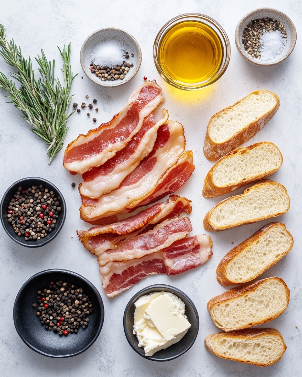 A single piece of toasted bread sits on a white marbled surface, with a golden-brown crust and a slightly rough texture. On top, there is a soft white cheese spread unevenly, creating a creamy layer. Sitting above the cheese, crispy bacon pieces with shiny reddish-brown and dark caramelized spots add a rough and crunchy texture. The bacon looks slightly curled and glossy with a rich color contrast against the creamy cheese and toasted bread. Photo taken with an iphone --ar 4:5 --v 7