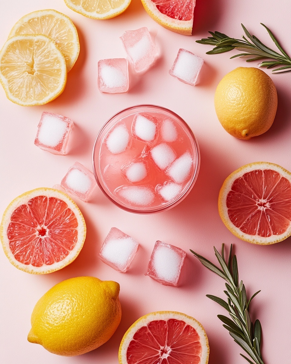 Two tall clear glasses are filled mostly with light pink liquid and ice cubes. On top of each glass is a thick, swirled layer of soft, pale pink foam. Both glasses sit on a white marbled surface next to a black-and-white striped cloth and a metal whisk with a wooden handle. The background is plain and light-colored. Photo taken with an iphone --ar 4:5 --v 7