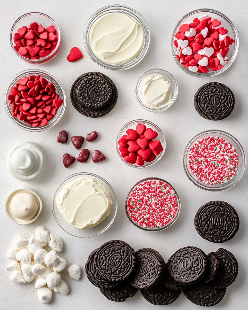 The image shows several round green desserts placed on a brown baking mat. Each dessert has a smooth green outer layer with darker green drizzle lines on top. Small red heart shapes sit on the top center of each dessert, adding a pop of color. The background is a white marbled texture that contrasts with the green sweets, and the surface underneath is slightly textured. photo taken with an iphone --ar 4:5 --v 7