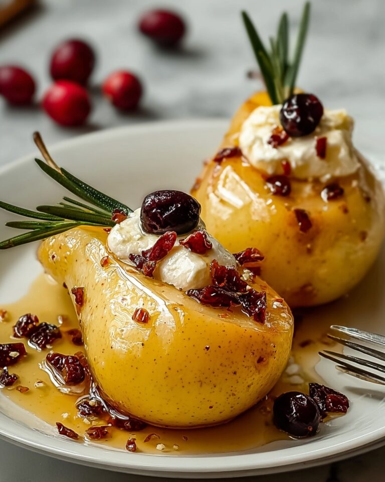 Baked Pears with Goat Cheese, Honey, and Cranberries Recipe