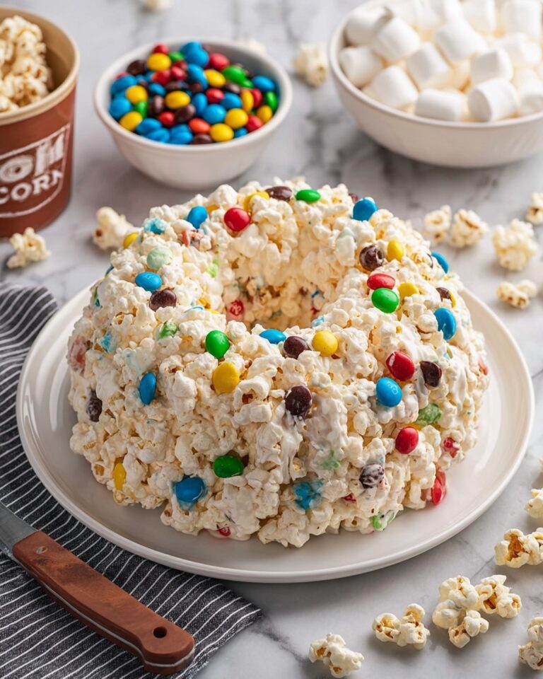 Sweet and Salty Popcorn Cake with Mini Marshmallows and M&Ms Recipe