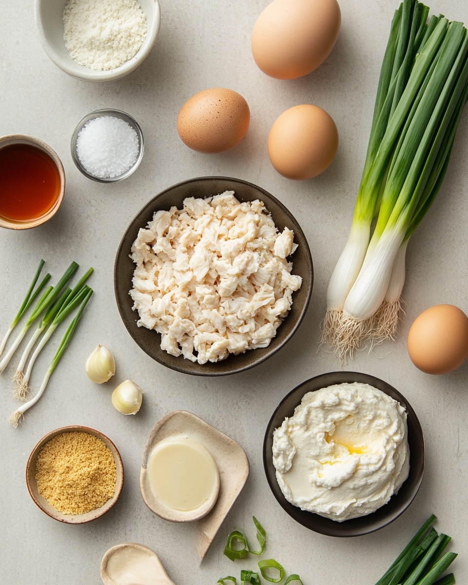 The image shows three golden brown fried rolls stacked on a white plate, each with a crispy and bubbly outer layer. Two rolls have been opened to reveal a fluffy white filling with small pieces of green herbs mixed inside, while the third roll remains closed with the same golden crispy texture. The plate sits on a white marbled surface, with some finely chopped green herbs scattered around for garnish. A jar with a red sauce is seen blurred in the background photo taken with an iphone --ar 4:5 --v 7