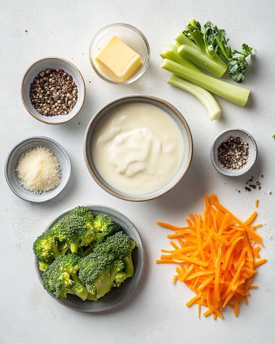 A round bread bowl with a rough, golden brown crust is filled with thick creamy soup that has visible chunks of green broccoli florets and thin orange carrot sticks. The bread's top is removed and placed beside the bowl. A woman's hand is holding a silver spoon scooping the soup, showing the texture of the creamy liquid with vegetables. There is a white bowl with blue stripes filled with more soup in the background, all on a white marbled surface. Photo taken with an iphone --ar 4:5 --v 7