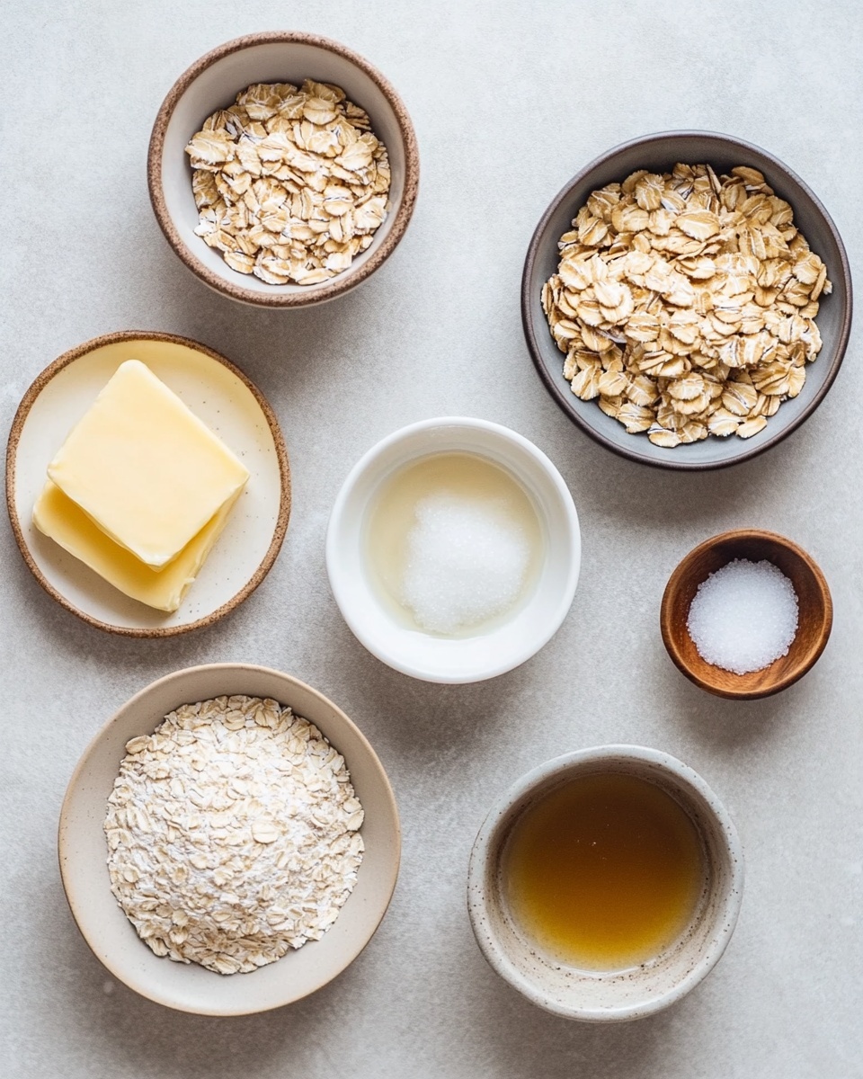 A close-up of a bowl filled with light brown oat cereal rings covered with a light dusting of white sugar crystals. The cereal rings have a crunchy texture with some showing slight darker spots from toasting. The bowl is white with a black floral pattern on the inside and a thin yellow rim around the edge, placed on a white marbled surface. photo taken with an iphone --ar 4:5 --v 7