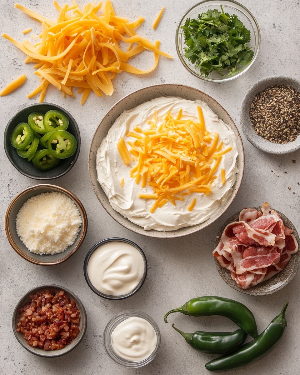 A pile of golden brown fried egg rolls with a bumpy and crispy texture sits on a white marbled surface. Each egg roll has a drizzle of white creamy sauce over the top. Small dark red bacon bits and bright green diced jalapeños are sprinkled evenly over the egg rolls and around the surface. In the upper left corner there is a small round wooden bowl filled with a white creamy dip garnished with tiny green herbs. The overall look is crunchy and fresh, with warm and cool colors balanced. photo taken with an iphone --ar 4:5 --v 7