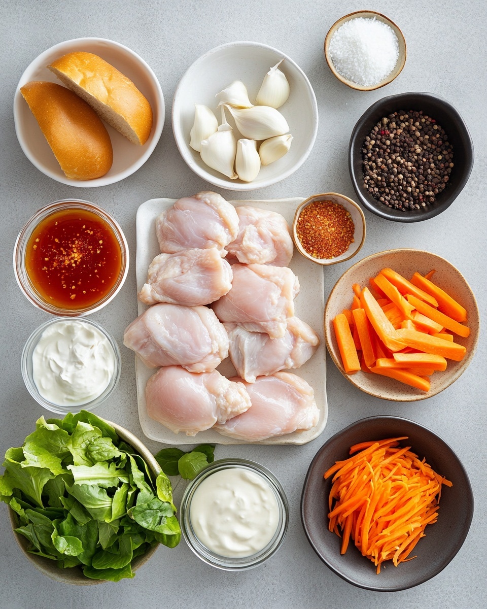 A close-up of a sandwich on a white plate with a white marbled surface underneath. The sandwich has a shiny, golden brown top bun. Below it, there is a layer of fresh slaw with thin orange carrot sticks, thin green pepper slices, purple cabbage, and green cilantro leaves. Under the slaw, there is a large piece of crispy fried chicken with a textured golden brown crust. At the bottom, there is a slightly toasted light brown bottom bun. Photo taken with an iphone --ar 4:5 --v 7