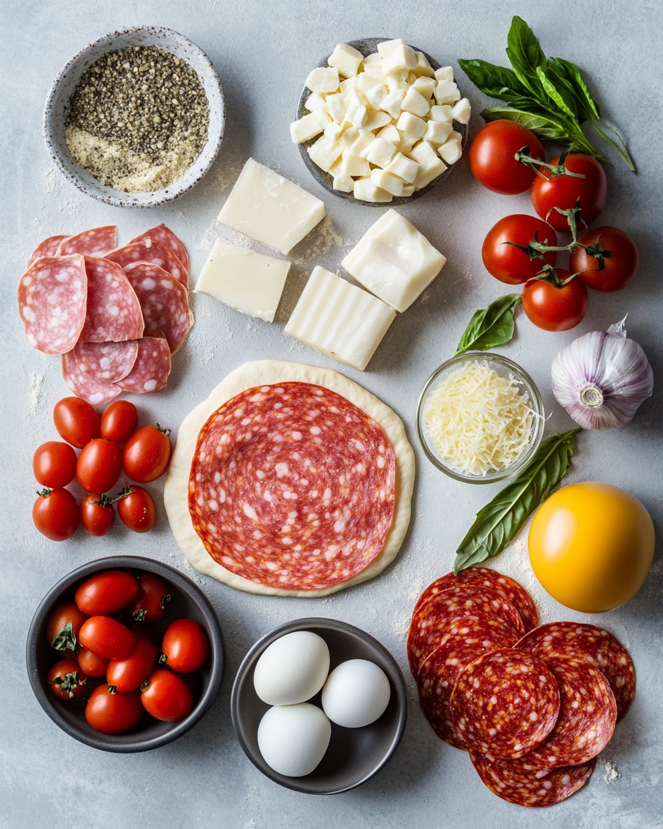 A sliced rolled sandwich loaf sits on a white marbled surface lined with parchment paper. The loaf has a golden-brown crust with visible herbs baked on the outside. Inside, there are several layers: a bottom layer of light yellow melted cheese, topped with thin slices of pinkish ham, followed by a layer of reddish-orange tomato sauce, and more melted cheese that looks soft and slightly stretched. Behind the sandwich, a small clear glass bowl filled with thick red marinara sauce is placed. A striped cloth napkin is partially visible in the lower left corner. Photo taken with an iphone --ar 4:5 --v 7