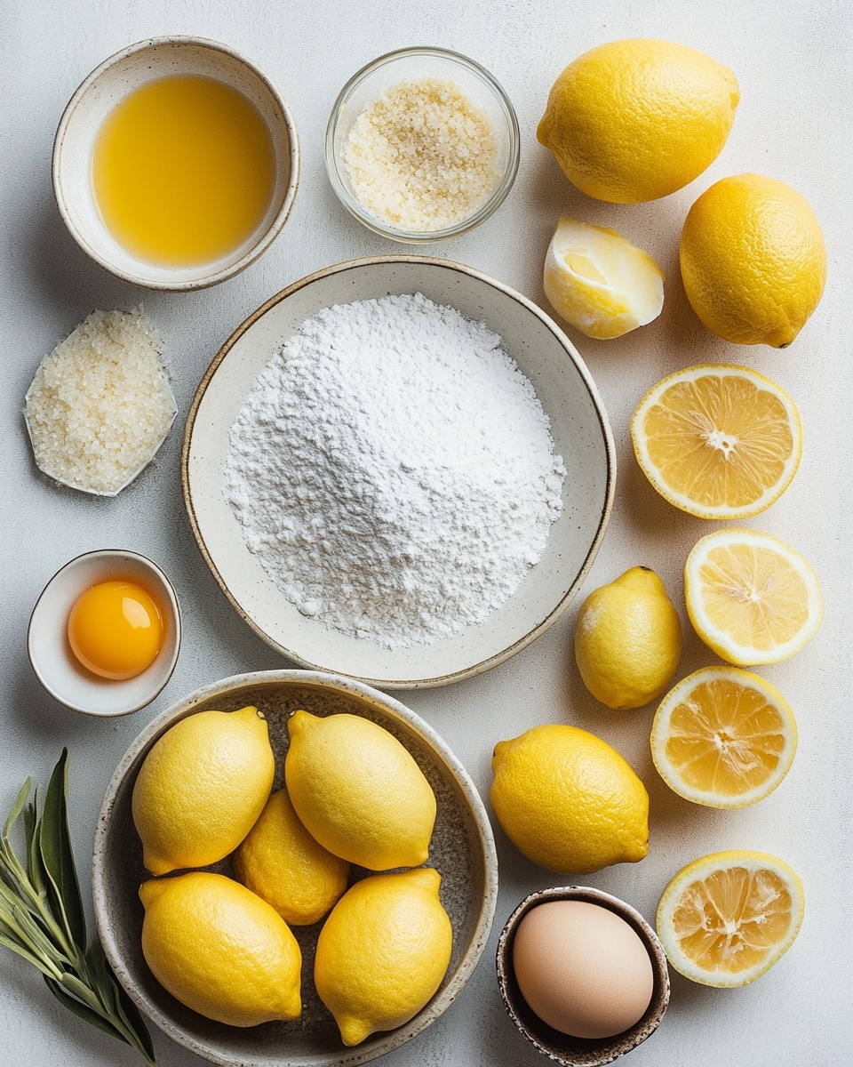 A bundt cake with a rich brown color sits in the center of the image on a white marbled surface. The cake has thick white icing flowing down the sides and into the central hole, with bright yellow lemon zest curls scattered evenly on top for decoration. To the left, there is a white cloth with a yellow floral pattern holding three silver dessert forks. At the top left is a small white dish, and on the right side, part of a white plate is visible with a transparent glass of milk near it, garnished with a small green herb. The overall scene is bright and clean. photo taken with an iphone --ar 4:5 --v 7