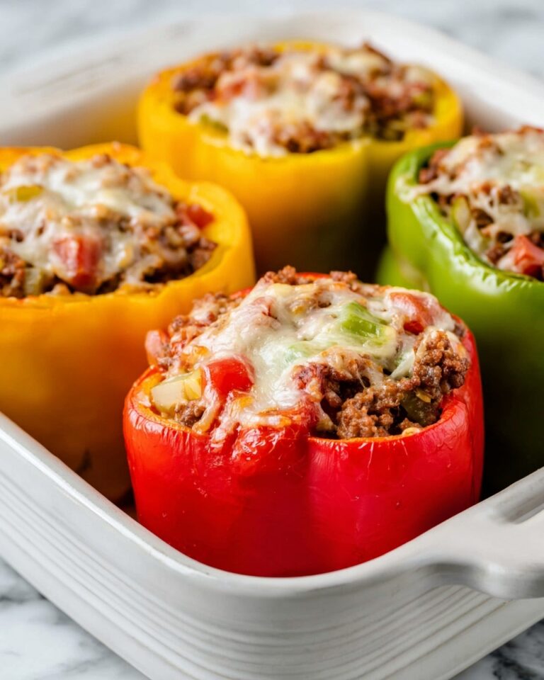Stuffed Bell Peppers with Ground Beef, Rice, and Melty Cheeses Recipe