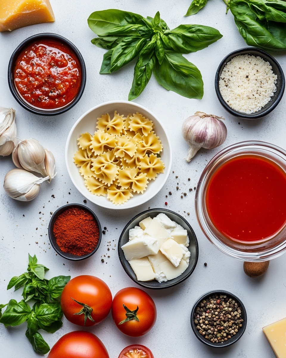 A white pot filled with a thick stew that has three main layers: the bottom layer is a rich red tomato-based sauce, the middle layer contains small pieces of brown cooked meat mixed evenly, and the top layer has yellow bowtie pasta floating on the surface with green chopped herbs sprinkled all over. There is a white ladle inside the pot, resting on the edge, and some fresh green herb stems next to the pot on a white marbled surface. A small white plate with more chopped herbs and a small bowl of grated white cheese with a spoon are also nearby, along with a dark gray cloth. Photo taken with an iphone --ar 4:5 --v 7