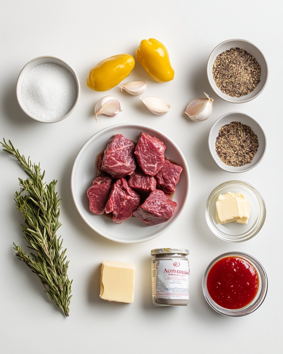 This dish shows a white oval plate filled with a dark brown, thick sauce layered at the bottom. On top, there is a large piece of cooked meat with a charred black and deep brown crust, which looks tender and shredded in some parts. Scattered around and partially dipped in the sauce are several bright yellowish, smooth pickled peppers adding a pop of color. Two silver forks are stuck into the meat, one lifting a small shredded piece. The plate sits on a white marbled surface. Photo taken with an iphone --ar 4:5 --v 7