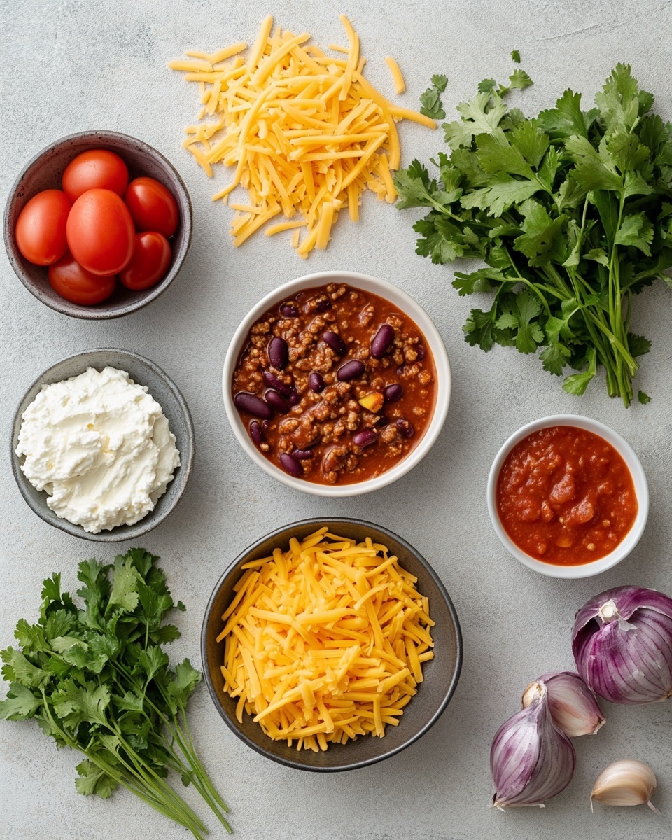 A close-up image shows a woman’s hand with shiny pink glitter nail polish holding a yellow corn tortilla chip dipped in a thick, creamy, orange-brown cheesy sauce mixed with ground meat. The sauce is in a clear round glass dish, covered with a layer of melted bright orange cheese sprinkled with green chopped cilantro leaves. The dish sits on a white marbled surface. Photo taken with an iphone --ar 4:5 --v 7