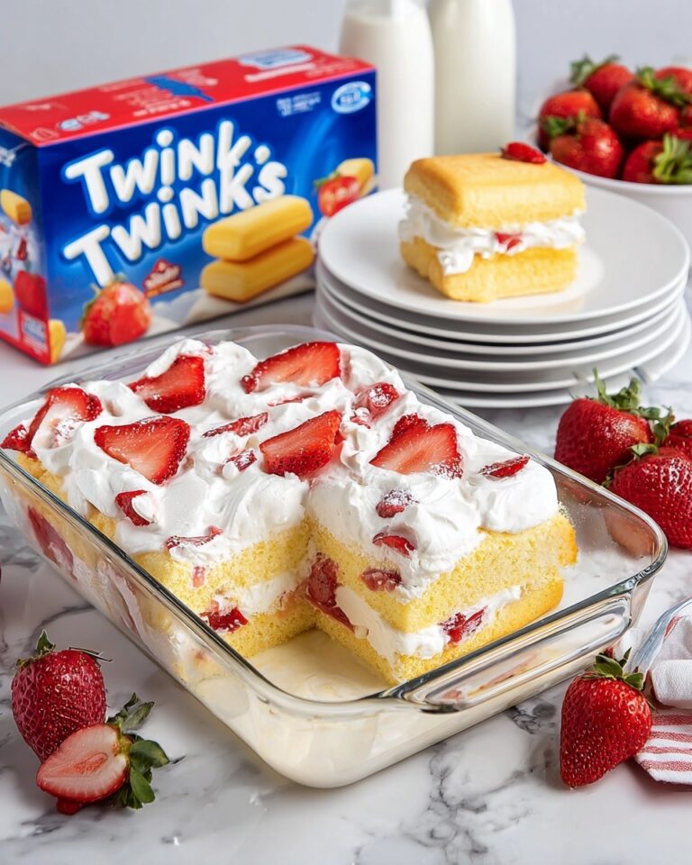 No Bake Twinkie Cake with Strawberries and Vanilla Pudding Recipe