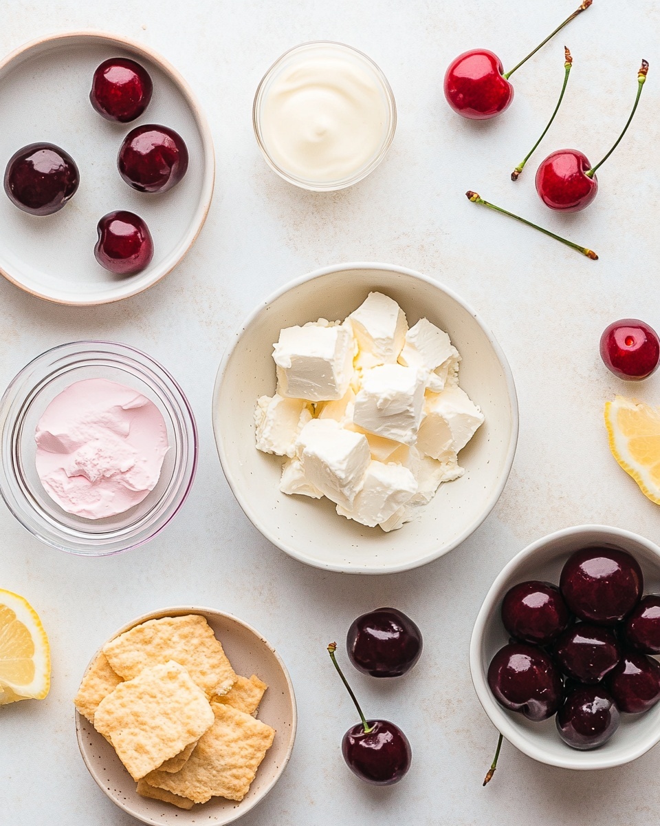 There are four small, dome-shaped pink desserts on a white plate. Each dome is smooth and shiny with tiny dark specks inside the pink layer. On top of each dome are two bright red raspberries, and dried pink and purple flower petals are scattered over the tops and around the plate. The plate sits on a white marbled surface. Photo taken with an iphone --ar 4:5 --v 7