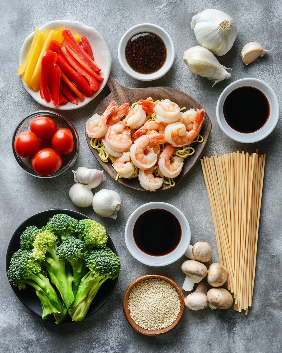 A white plate filled with light yellow twisted noodles forms the base layer, topped with several large cooked shrimp that are light pink with reddish tails and a slightly brownish seasoning on their surface. Scattered over the shrimp and noodles are small, fresh green leafy herbs adding pops of color and freshness. The setting includes a white marbled surface beneath the plate with blurred metallic cutlery wrapped in a gray cloth nearby. photo taken with an iphone --ar 4:5 --v 7