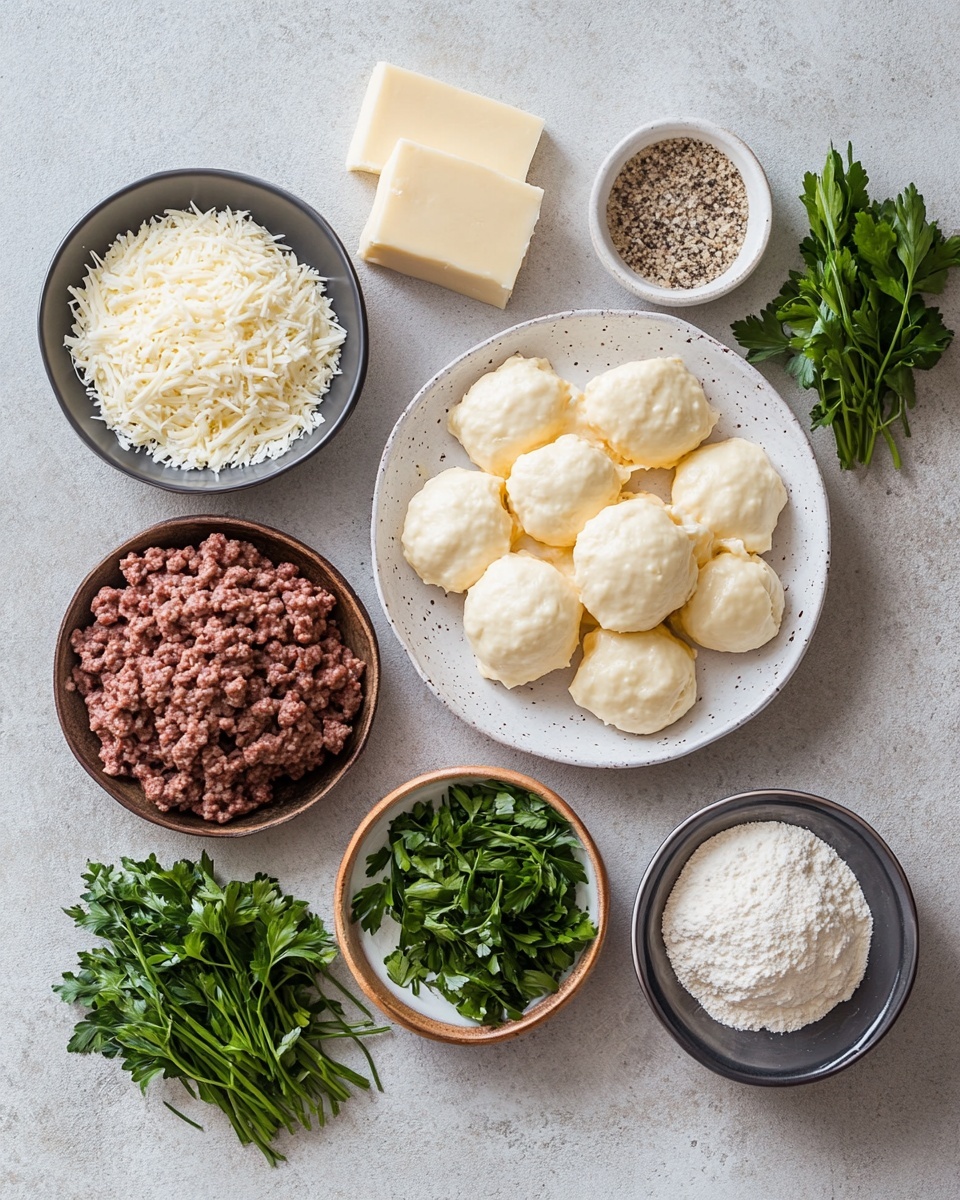 The image shows a close-up of six golden brown biscuits arranged on a wooden surface with a white marbled texture in the background. Each biscuit is topped with a melted bright orange-yellow cheddar cheese layer and sprinkled with small green parsley pieces. One biscuit in the front is broken open, revealing a middle layer of finely crumbled cooked ground meat that is dark brown in color, contrasting with the soft, fluffy, light beige biscuit dough surrounding it. The biscuits have a shiny, slightly crispy top with a smooth texture where the cheese has melted and settled. photo taken with an iphone --ar 4:5 --v 7