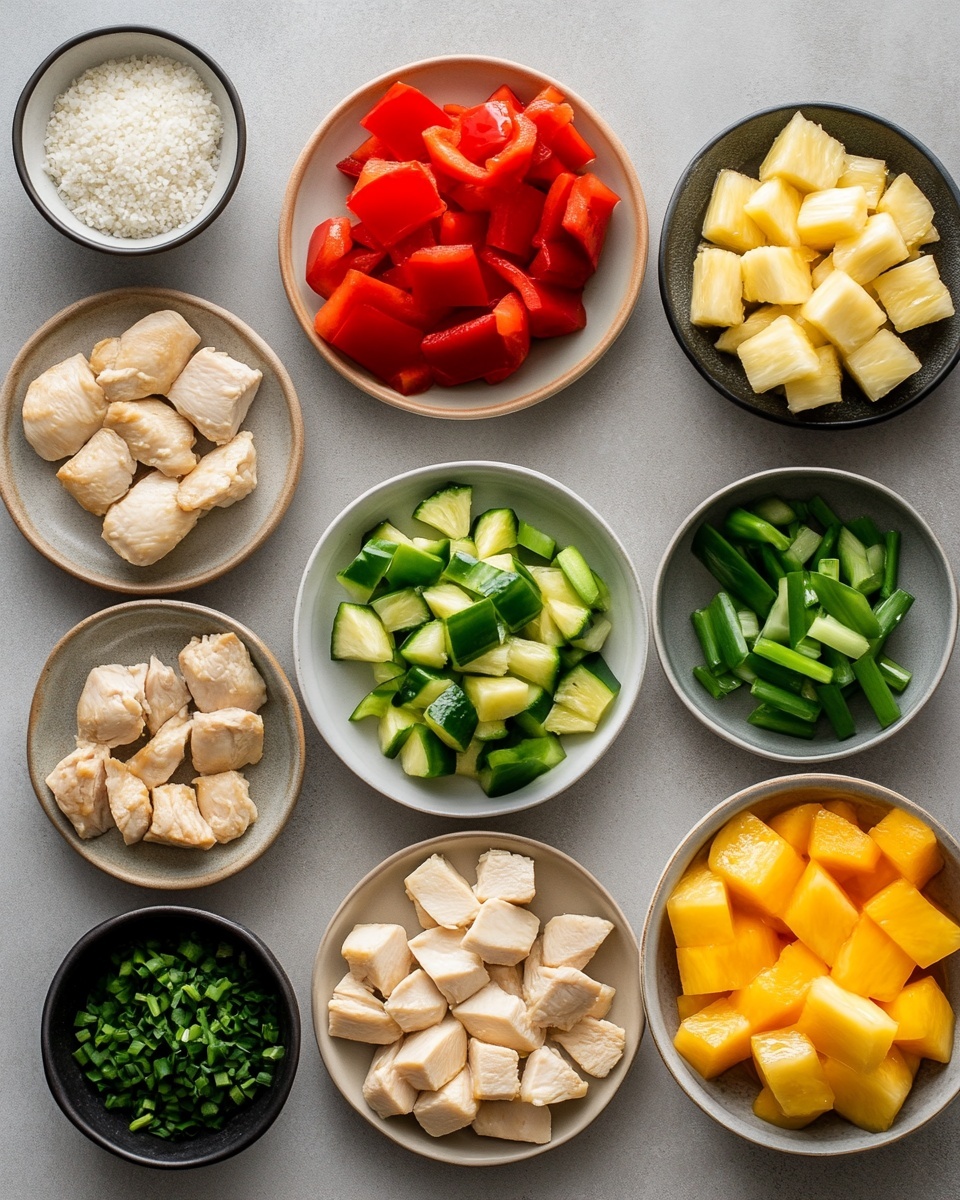 A black slow cooker filled with a colorful sweet and sour dish showing three main layers: the bottom layer is a rich reddish-brown sauce, the middle layer consists of small, light brown meat pieces with a tender texture, and the top layer features bright red, yellow, and green bell pepper chunks along with yellow pineapple pieces. A light wooden spoon scoops up a mix of these ingredients, resting in the cooker, all placed on a white marbled surface. photo taken with an iphone --ar 4:5 --v 7