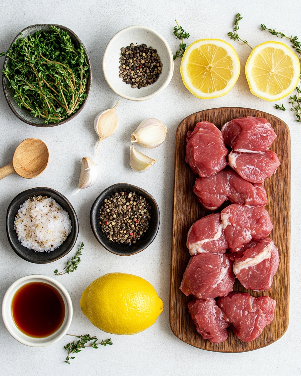 The image shows a close-up of six small, square-shaped grilled meat pieces stacked in two layers on a wooden board. The meat pieces have a shiny, caramelized brown surface with visible grill marks and are sprinkled with finely chopped green herbs. In the background, there is a blurry hint of more green garnish. The board is placed on a white marbled surface. Photo taken with an iphone --ar 4:5 --v 7