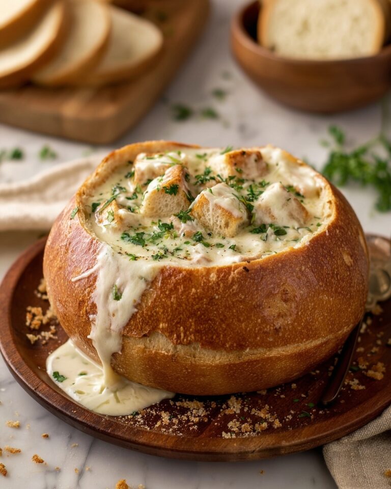 Chicken Alfredo in Garlic Bread Bowls Recipe