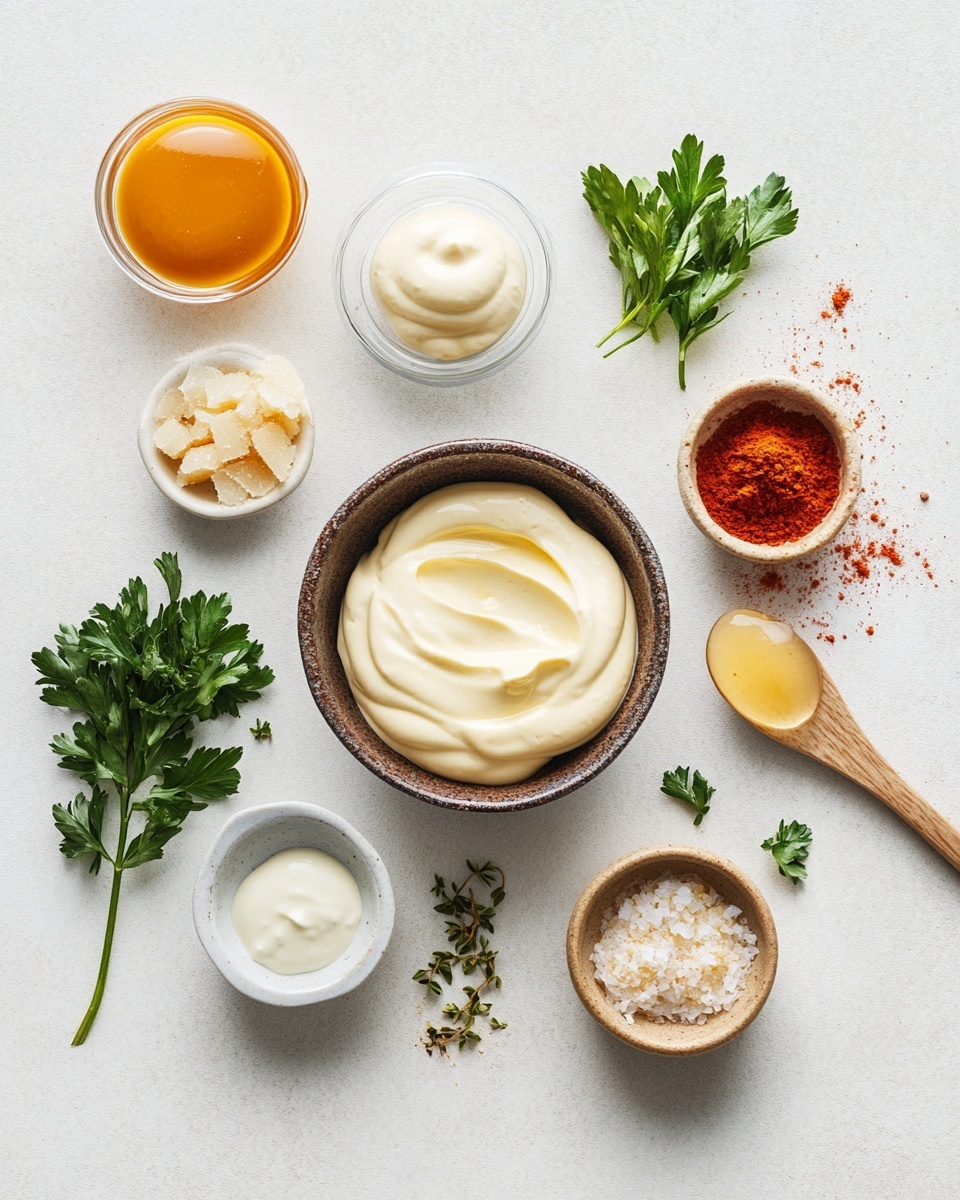 The image shows a single crispy golden brown fried strip being dipped into a smooth, thick yellow sauce in a clear glass bowl. The fried strip has a rough, crunchy texture and is coating the lower half with the sauce, while the top half is dry and held by a woman's hand from the left side. In the background, there is a jar of amber-colored honey and more fried strips scattered on a white marbled surface. A honey dipper lies on a small white plate next to the sauce bowl with a small spill of sauce near the bottom right corner. The photo taken with an iphone --ar 4:5 --v 7