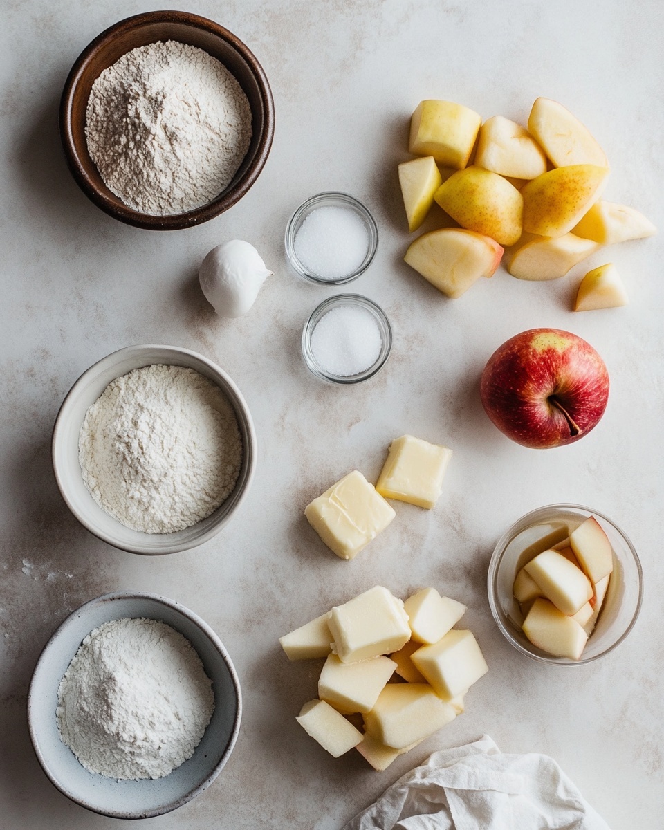 The image shows two small round pies with a golden-brown crust on a white marbled surface. One pie is whole, while the other is opened, revealing a warm, chunky apple filling inside. The crust on the opened pie has a slightly rough texture along the edges, and the filling has a mix of light brown and golden colors from the cooked apples and cinnamon. Cinnamon sticks are placed nearby, adding a rustic touch to the scene. The pies have small cut vents on top, and the light gives a soft, natural look to the whole setting. Photo taken with an iphone --ar 4:5 --v 7